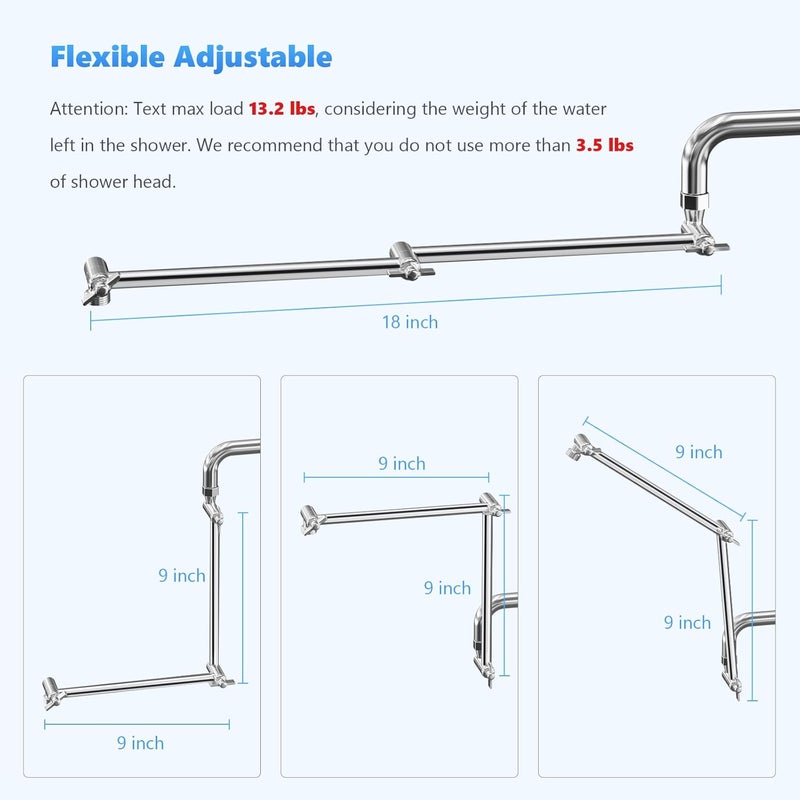 lives Store 18'' Shower Head Extension Arm, Anti-Leak Adjustable Shower Arm Extender for Rain & Handheld Shower Head, Extended Shower Arm with G1/2 Universal Connector Compatible (Extend, Chrome) - Image 3